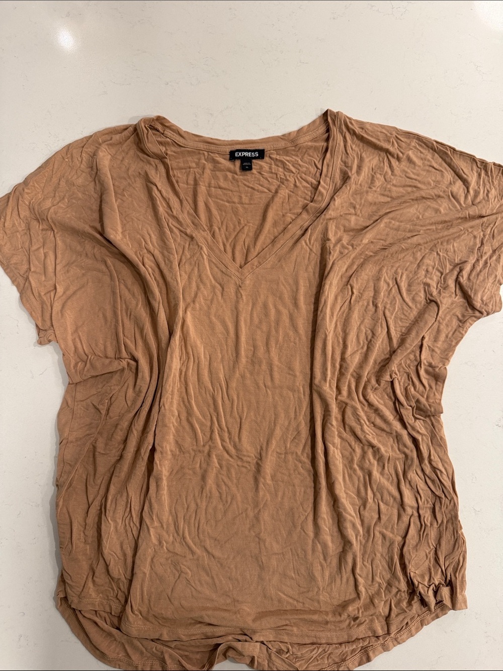 Express Women's V-Neck Short Sleeve Top - Camel Brown